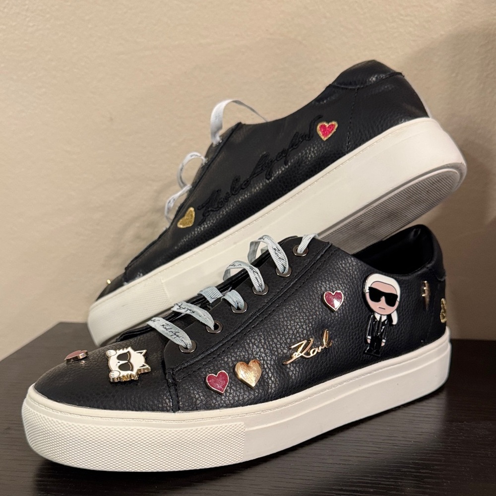 Only two times worn, Karl Lagerfeld Black with Heart and Character Patches